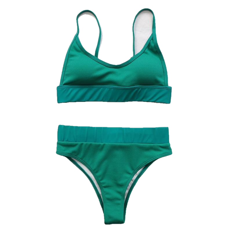 Fashionable Hot Girls' High Waist Push Up Swimwear Solid Color