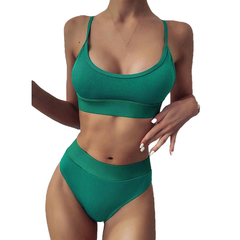 Fashionable Hot Girls' High Waist Push Up Swimwear Solid Color