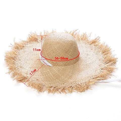 Lace Strap Straw Hat Bow Wide Grass Female Summer Cap Beach Visor Outdoor Holiday Beach Sun Protection Hat Collapsible