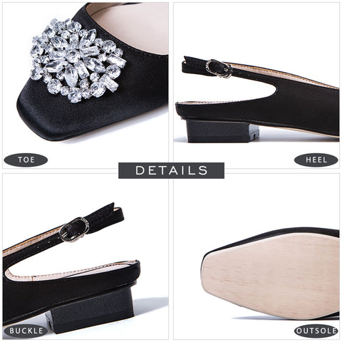 Summer Casual Women's Buckled Satin Square Low Heel Shoes