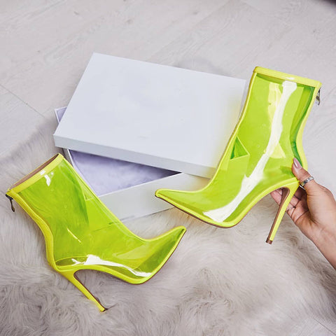 New Women Ankle Boots Super High Heels Shoes Sexy Pointed Toe Crystal Handmade