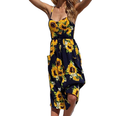 Vestido de praia floral com arco sexy estampado sem costas