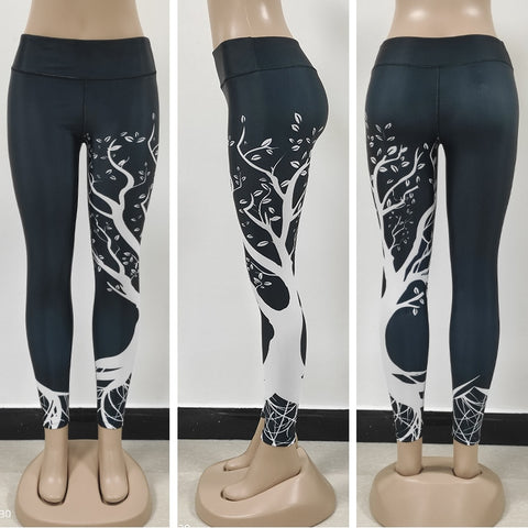 Skin-friendly Sexy Ladies' Floral Print Lastic Waist Fitness Leggings