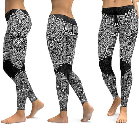 Sexy Women's Breathable Anti-Shrink Elastic Waist Yoga Leggings With Mandala Print