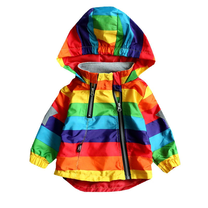 Casual Water-proof Rainbow Print Hooded Jackets For Boys/Grils