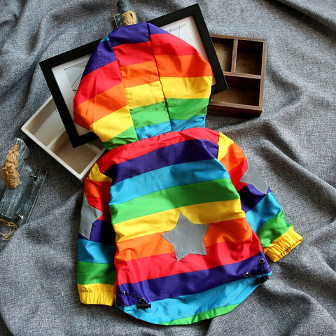 Casual Water-proof Rainbow Print Hooded Jackets For Boys/Grils