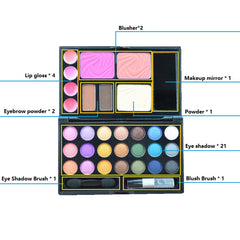 Make Up Cosmetics Including Eye Shadow Blush Powder Tool Kit