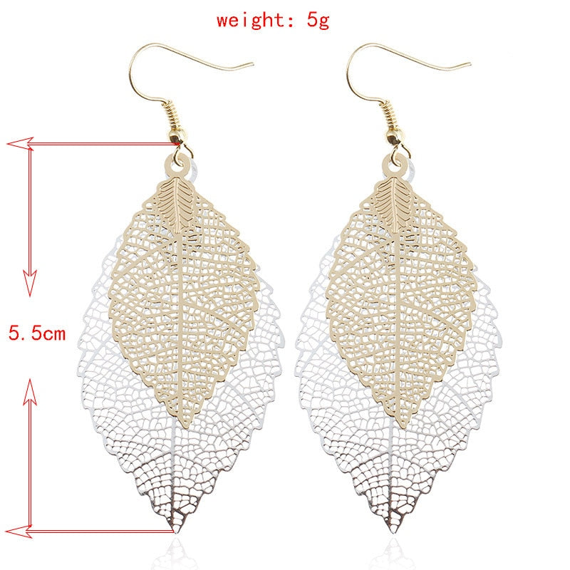 Vintage Leaves Drop Earrings Luxury Boho Bohemian Leaf Dangle Earrings Hollow Out