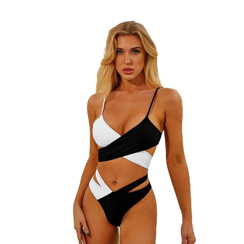 Sexy Ladies' Cross Lace-up High Waist Swimsuits Two Piece