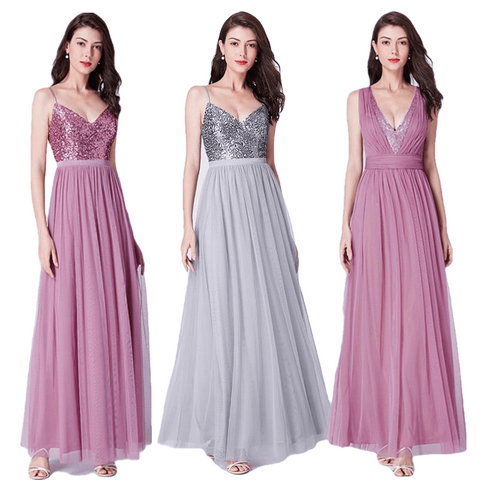 Elegant A Line V Neck Tulle Wedding Party Gowns - Sheseelady