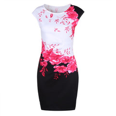 Casual Sleeveless O-Neck Print Slim Office Dress - Sheseelady