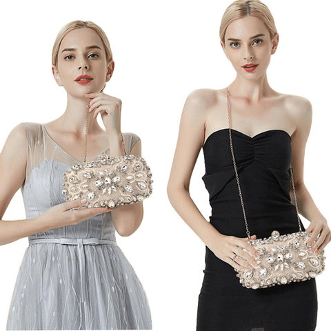 Female Luxury Simulated Diamond & Faux Pearls Floral Pattern PU Evening Clutches