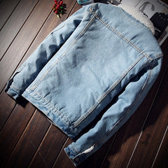 Fashion Men'S Trendy Warm Fleece Denim Jacket - Sheseelady