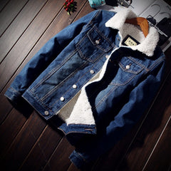 Fashion Men'S Trendy Warm Fleece Denim Jacket - Sheseelady