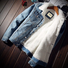 Fashion Men'S Trendy Warm Fleece Denim Jacket - Sheseelady