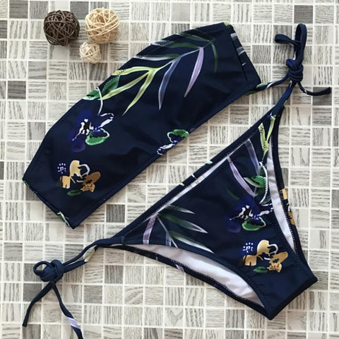 Female Print Split Bikini Swimwear Strap Bikini Set - Sheseelady