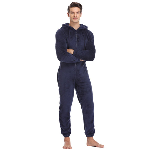Men Warm Sleep Lounge Adult Sleepwear One Piece Pajamas
