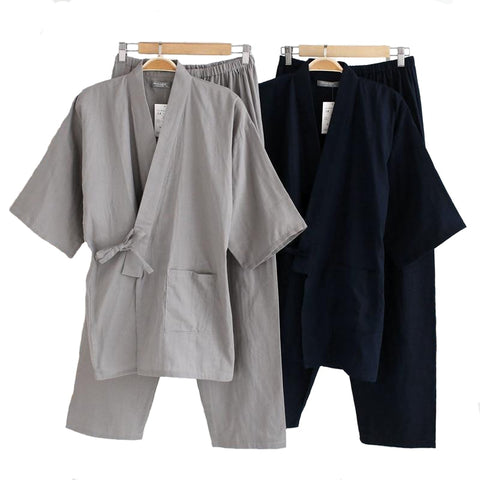 Men'S Cotton Long Loose Solid Nightwear With Pocket