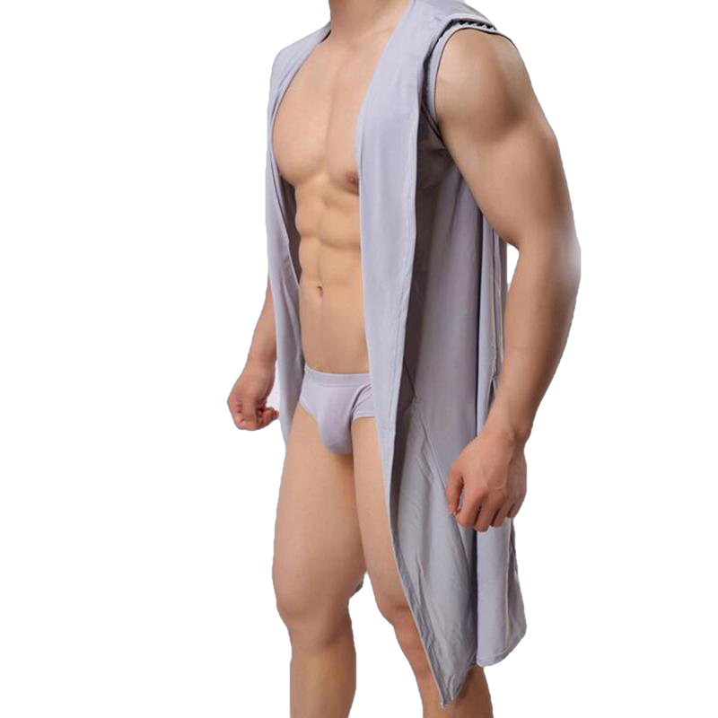 Men's Ice Silk Hooded Bathrobe Pajamas