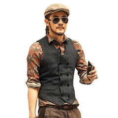 Men'S Double Breasted Vest Formal Grey Slim Business Jacket