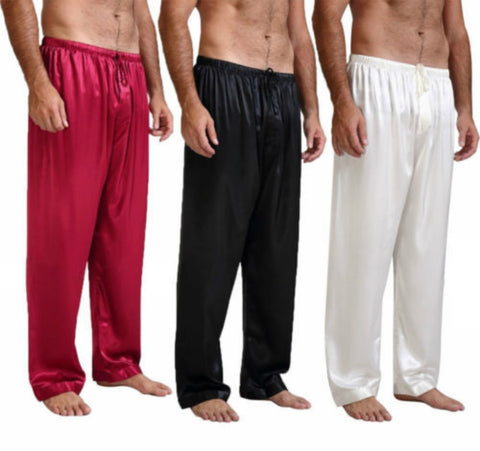 Calças de pijama de cetim de seda masculina calças lounge sleep bottoms