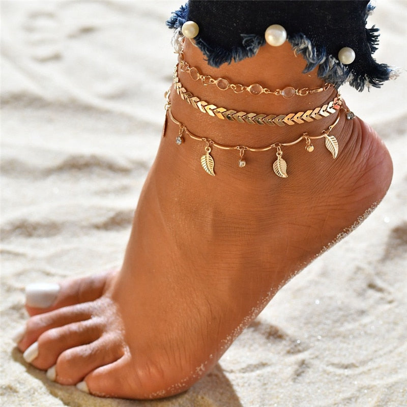 3Pcs/Set Anklets Foot Accessories Summer Beach Barefoot Sandals Bracelet Ankle On The Female Leg - Sheseelady