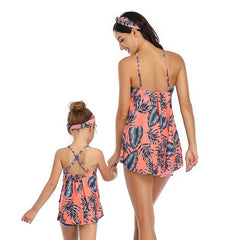Fashionable Family Matching High Waist Beachwear With Sling Ruffle For Mom & Daughter