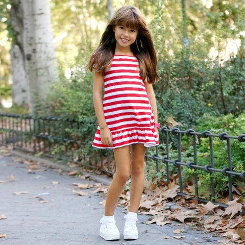 Casual Striped Short Sleeve Parent-child Dresses For Mother & Daughter