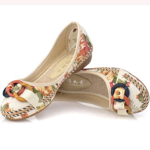New Flowers Bowknot Handmade Shoes Women'S Floral Soft Flat Bottom Casual Sandals Folk Style Women