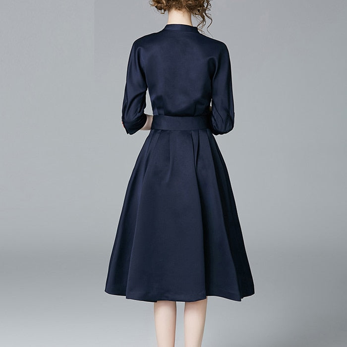 Elegant Vintage Slim 3/4 Sleeve A Line Office Dress - Sheseelady