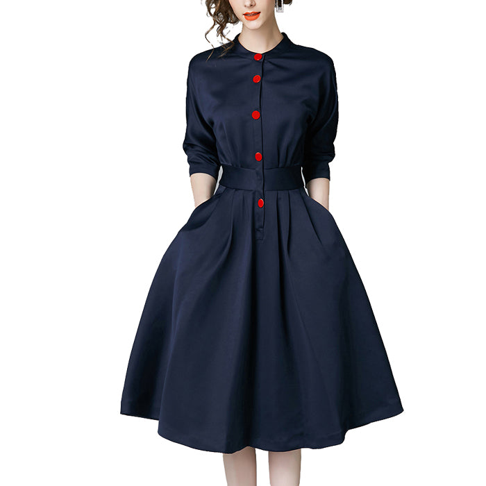 Elegant Slim 3/4 Sleeve A Line Office Wear Vintage Dresses - Sheseelady