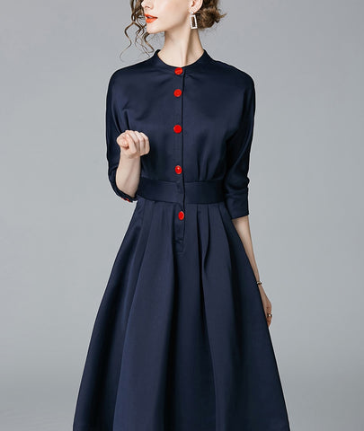 New Spring Autumn Vintage Dresses Women Slim 3/4 Sleeve A Line Office Wear Dress Elegant Laides Ol Work Business