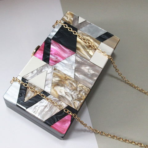 Luxury Acrylic Geometric Patchwork PVC Party Clutches For Ladies