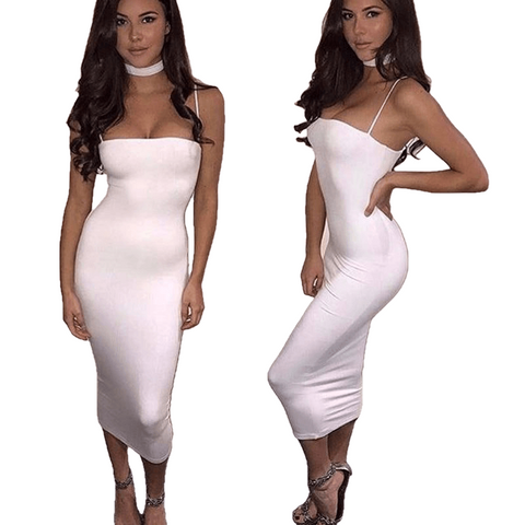 Summer Casual Sexy Long Slip Bodycon Midi Dresses For Ladies Solid Color