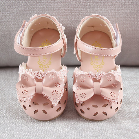 Stylish Breathable Girls' Hollow Out Sandal With Bow & Lace