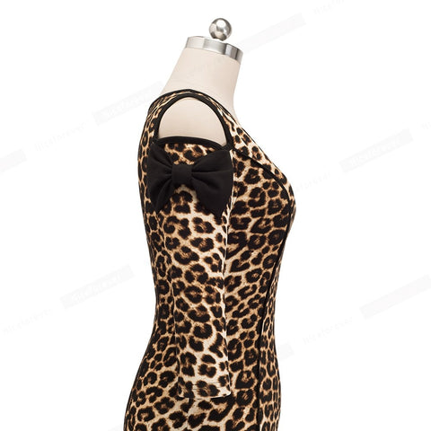 Leopardo Impresso no ombro Frio Com Vestido de festa de Arco