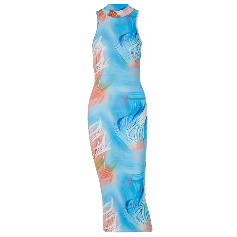 Spring Sexy Backless Print Sleeveless Dress