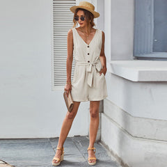 Single-Breasted High Waist Casual Asymmetric Versatile Vest Jumpsuit