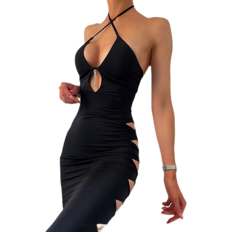 Hollow-out Tight Hip-Wrapped Dress with High Stretch Strap