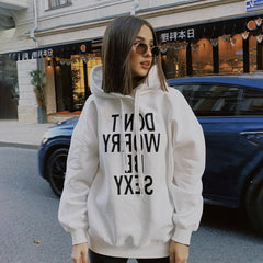Fashion Hot Girl Loose Velvet Padded Letter Hooded Sweatshirt