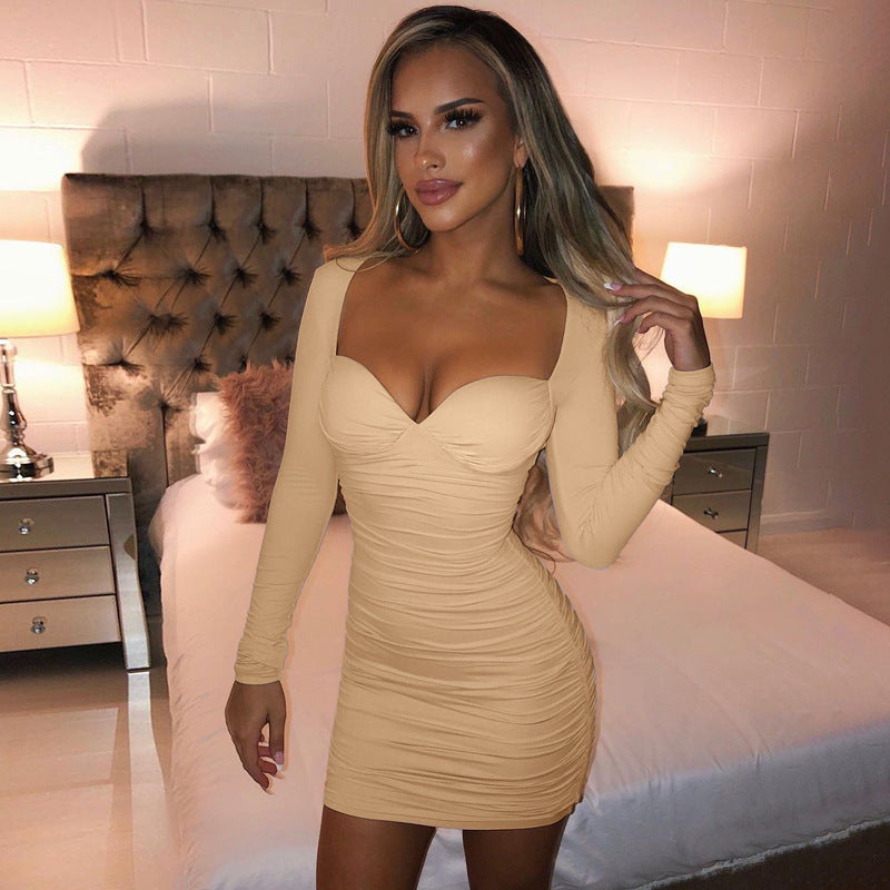 Women's Slim-Fit Sexy V collar Long-Sleeve Bottoming Dress