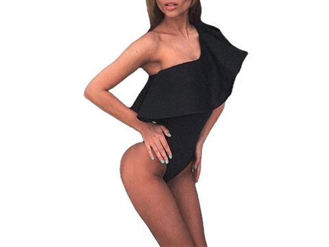 One Shoulder Ruffles Fitness Bodysuit Women Clothing Fashion Sexy Hot Slim Bodycon Jumpsuits Solid Ladies Bodysuits Rompers