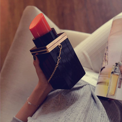 Trendy Women's Lipstick Shape Acrylic Evening Bag Wihth Metal Chain