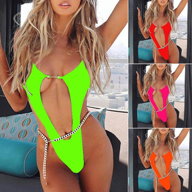 Sexy Ladies' Plunging Neck High Cut Monokini Swimsuit One Piece