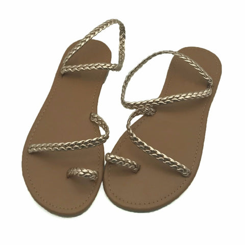 סנדלי חוטיני בתוספת גודל בתוספת קיץ נשים כפכפים אריגת חוף מקרית שטוחה עם נעליים סנדל נשי בסגנון רומא נעלי עקב