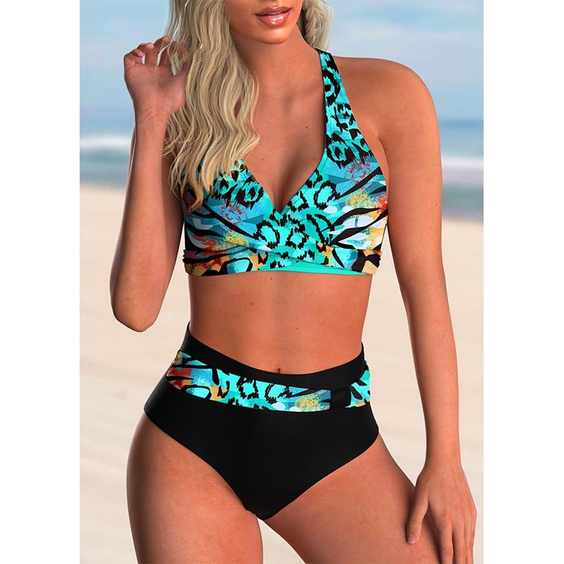 Fashionable Hot Girls' High Waist Push Up Swimsuit With Floral Print Plus Size