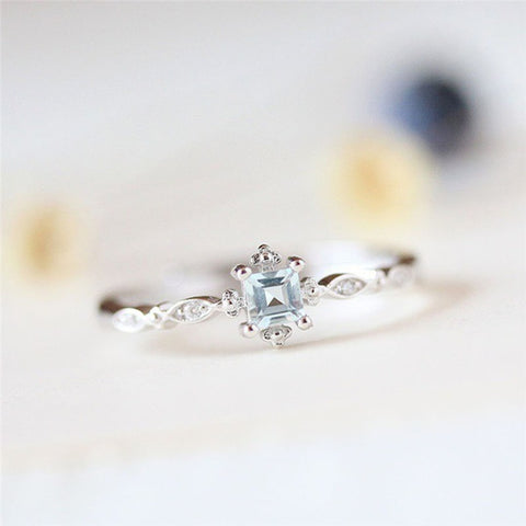 Dainty Blue Crystal Ring For Women Simple Style Square Engagement Finger Ring Ladys Fashion Jewelry - Sheseelady