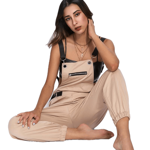 Trendy Casual Ladies' Sleeveless Cotton Jumpsuits With Adjusted Strap