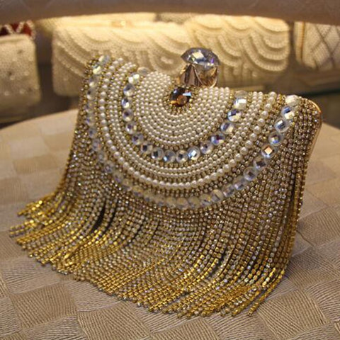 Polyester Rhinestones Diamantes E Beaded Metal Tassel Wedding Bag