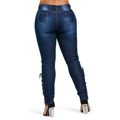 Zipp Fly Side Lace Up Skinny High Waist Jeans
